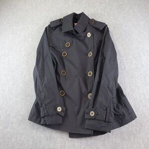 Old Navy Coat Womens XS Black Long Double Breasted Trench Button Rain Jacket